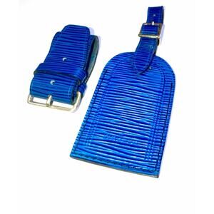 Louis Vuitton Blue Epi Bsg Name tag Leather w/ Poignet Strap Large Charm 1 Set